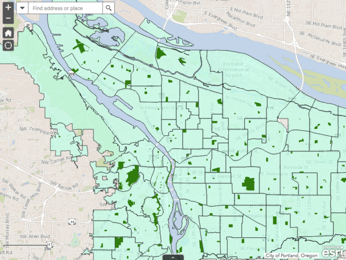 Map of tree inventory in Portland