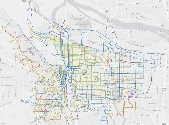 Bike map of Portland